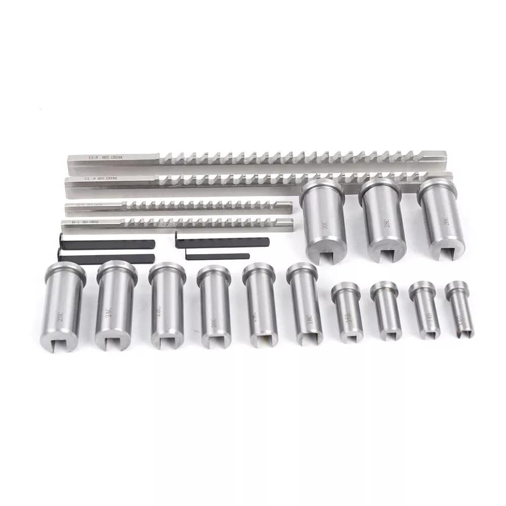 22pcs Keyway Broach Set Metric, Keyway Broach Collared Bushing Shim Set Metric, HSS CNC Metalworking Tool w/4 Pcs Broach & 13 Collared Bushing & 5 Gaskets