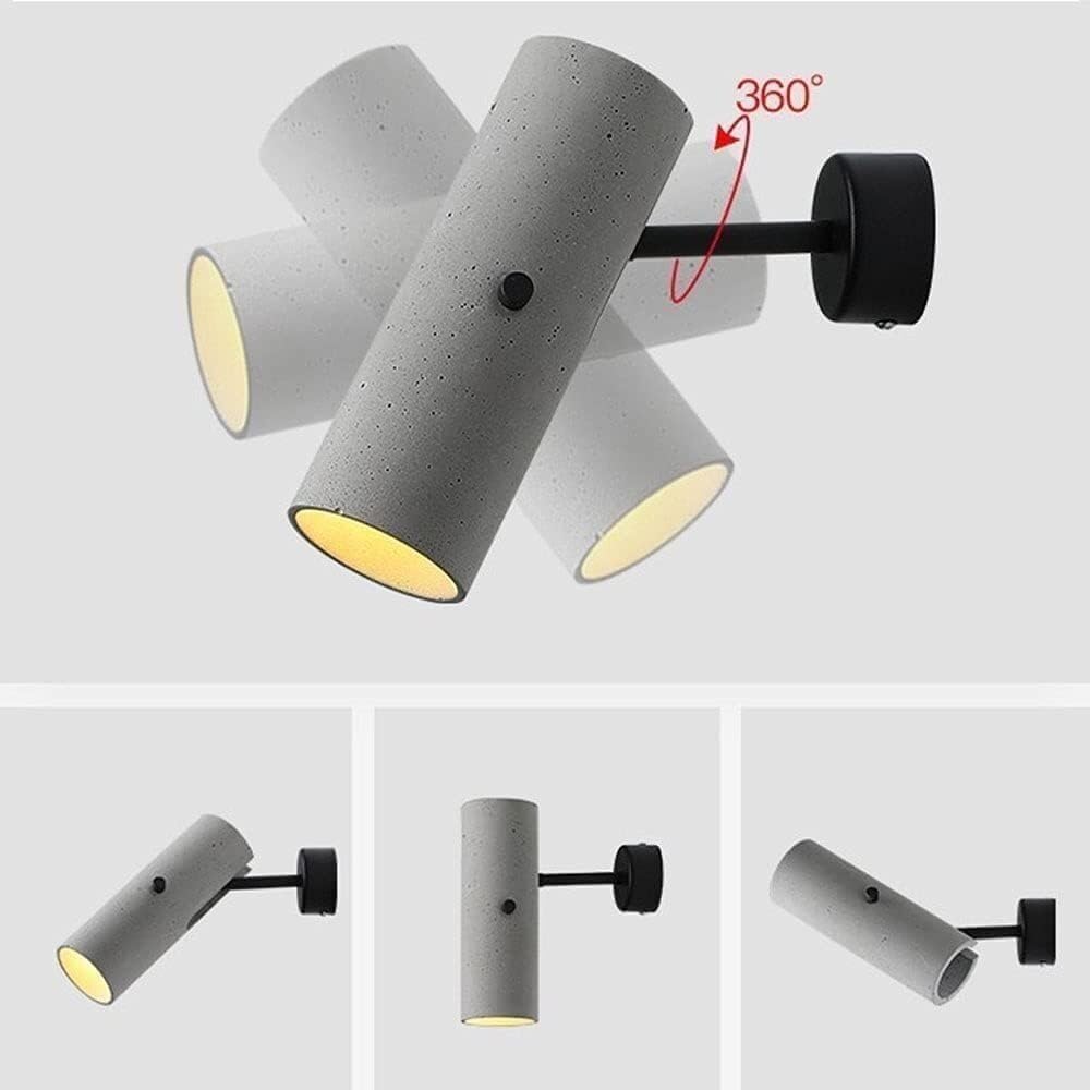 Adjustable Accent Spotlight Indoor Cylindrical Bedside Wall Sconce Retro Cement Wall Light Modern Black Hallway Wall Lamp GU10 Surface Mounted Down Light Headboard for Bedroom