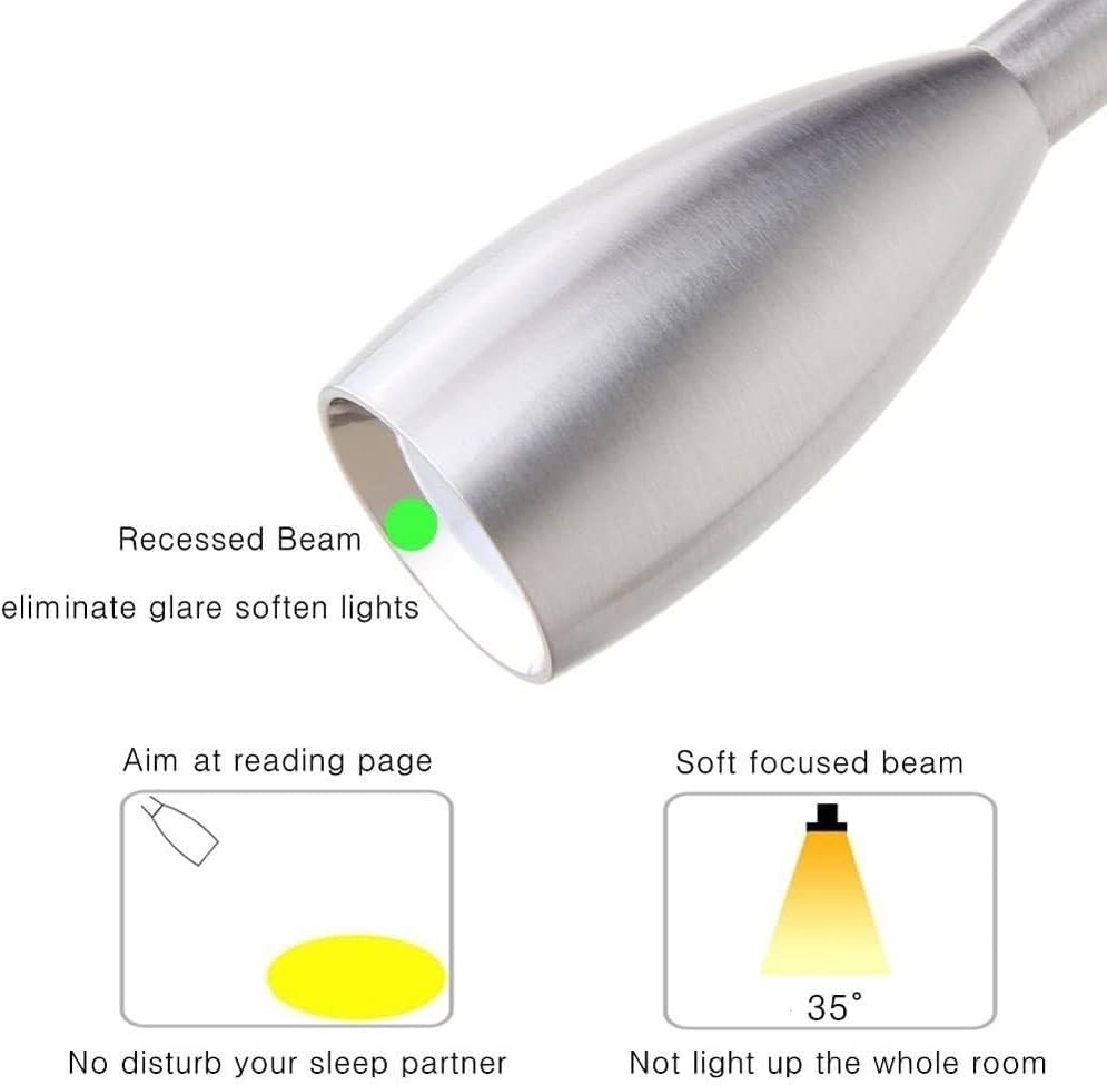 Gooseneck Spotlight Dimmable 3W LED Plug in Wall Light with Touch Switch, Headboard Reading Lamp, Dimming Lights, Wall Mount Accent Lamps Indoor Oration Wall Sconces