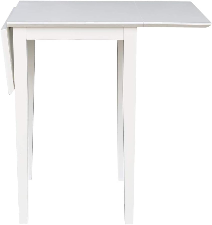 IC International Concepts, Solid Wood Small Drop Leaf Dining Table, Solid Real Wood, Sturdy Parawood, White