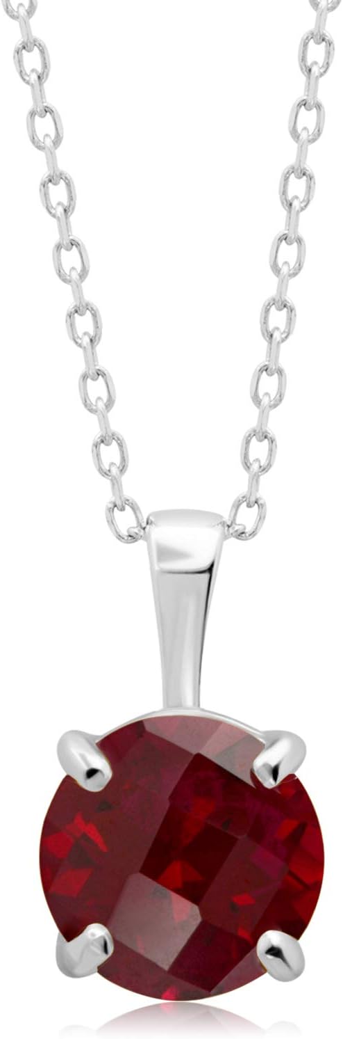 MAX + STONE 14k White or Yellow Gold Gemstone Round Pendant Necklace for Women 8mm Solitaire Birthstone with 18 Inch Cable Chain