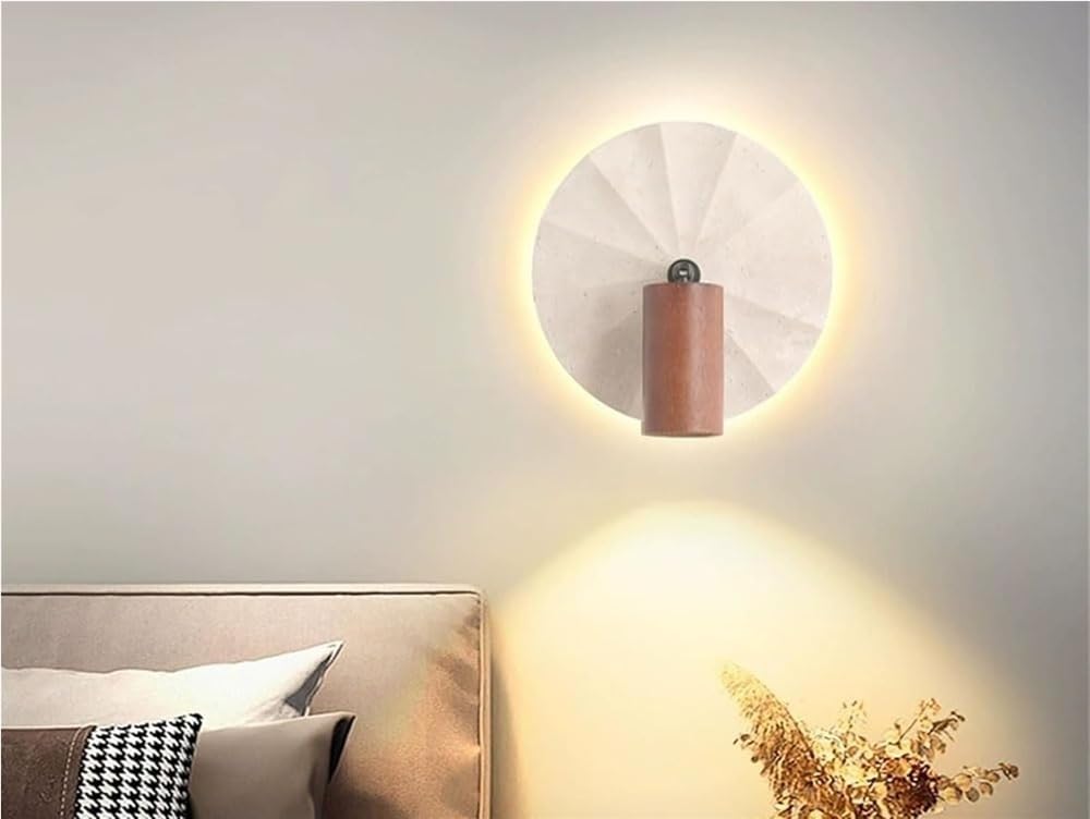 Modern Round Stone Wall Light Art Decor Wall Sconce E27 Spotlight Indoor Decorative Lighting Fixture Elegant Accent Light for Bedroom Bathroom Bedside Stairs Hallway Home Use