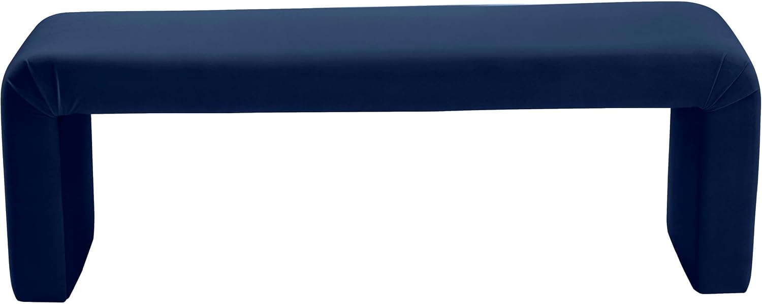 Meridian Furniture Minimalist Collection Modern | Contemporary Velvet Upholstered Bench, 53' W x 14.75' D x 18.25' H, Navy
