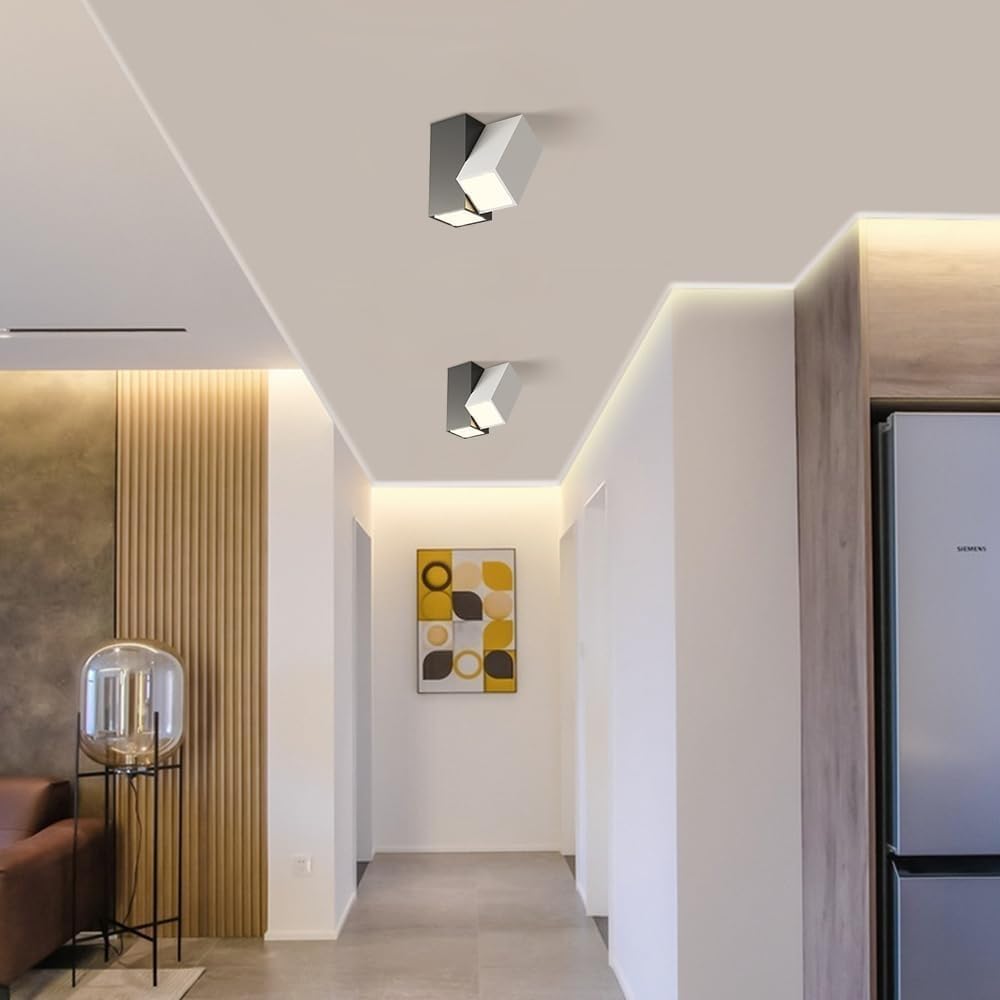 Modern LED Flush Mount Ceiling Light, 3-Color Dimming Indoor Spotlight, Stylish Black & White Fixture for Living Room, Corridor, Hotel Lighting - Energy Efficient, Art Deco Design