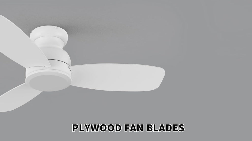 Carro 44 Inch Flush Mount Ceiling Fan without Lights, White Ceiling Fan with Remote Low Profile, 10-Speed Reversible DC Motor, 3 Dual Finish Blades, Indoor for Bedroom