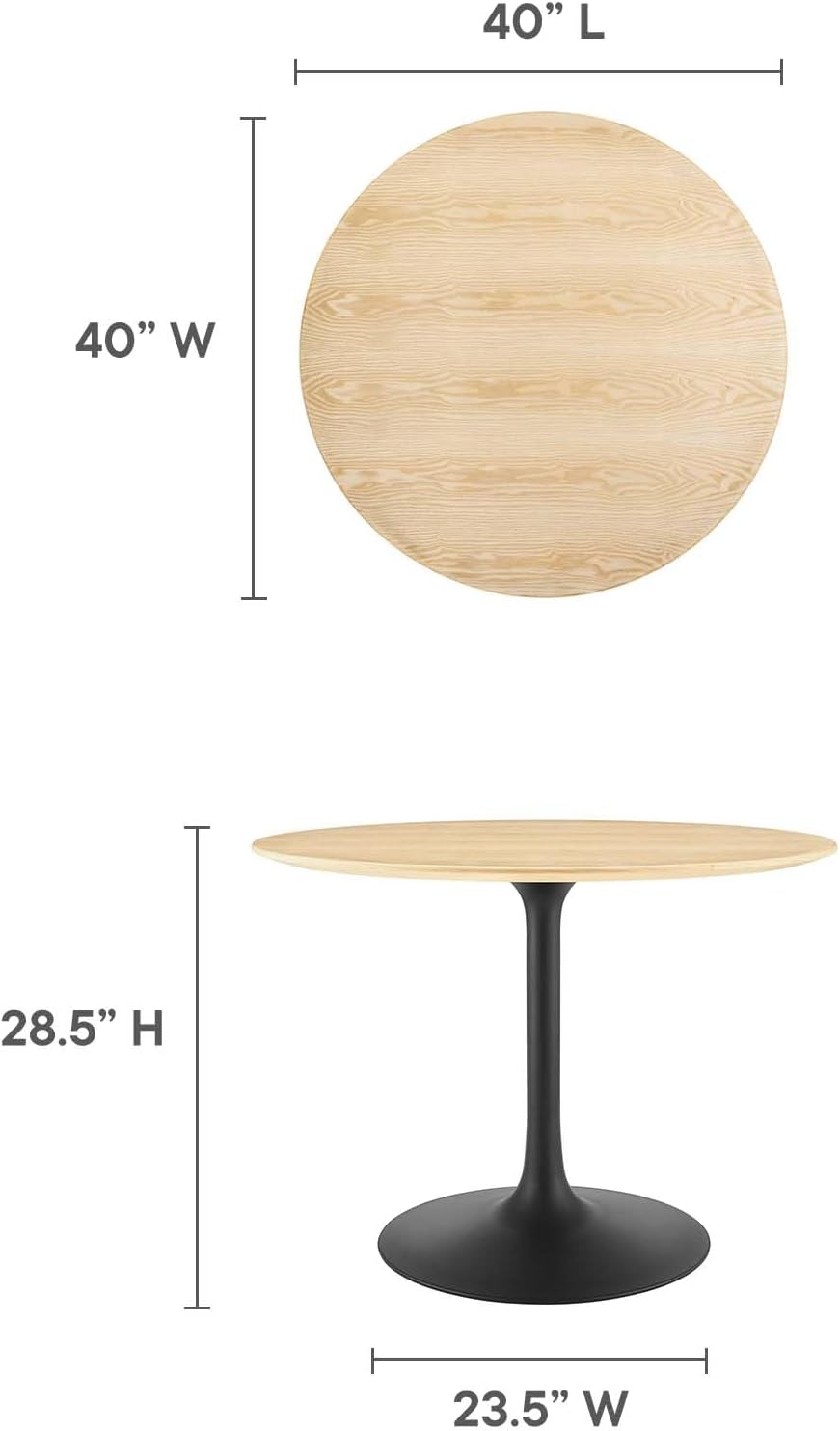 Modway Lippa Dining Table, 40', Black Natural