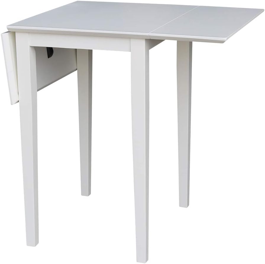 IC International Concepts, Solid Wood Small Drop Leaf Dining Table, Solid Real Wood, Sturdy Parawood, White