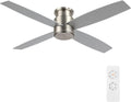 WINGBO 52' Flush Mount DC Ceiling Fan without Lights, 4 Reversible Blades, Ultra Quiet 6-Speed DC Motor, Hugger Low Profile Indoor Ceiling Fan No Lights, Brushed Nickel Finish