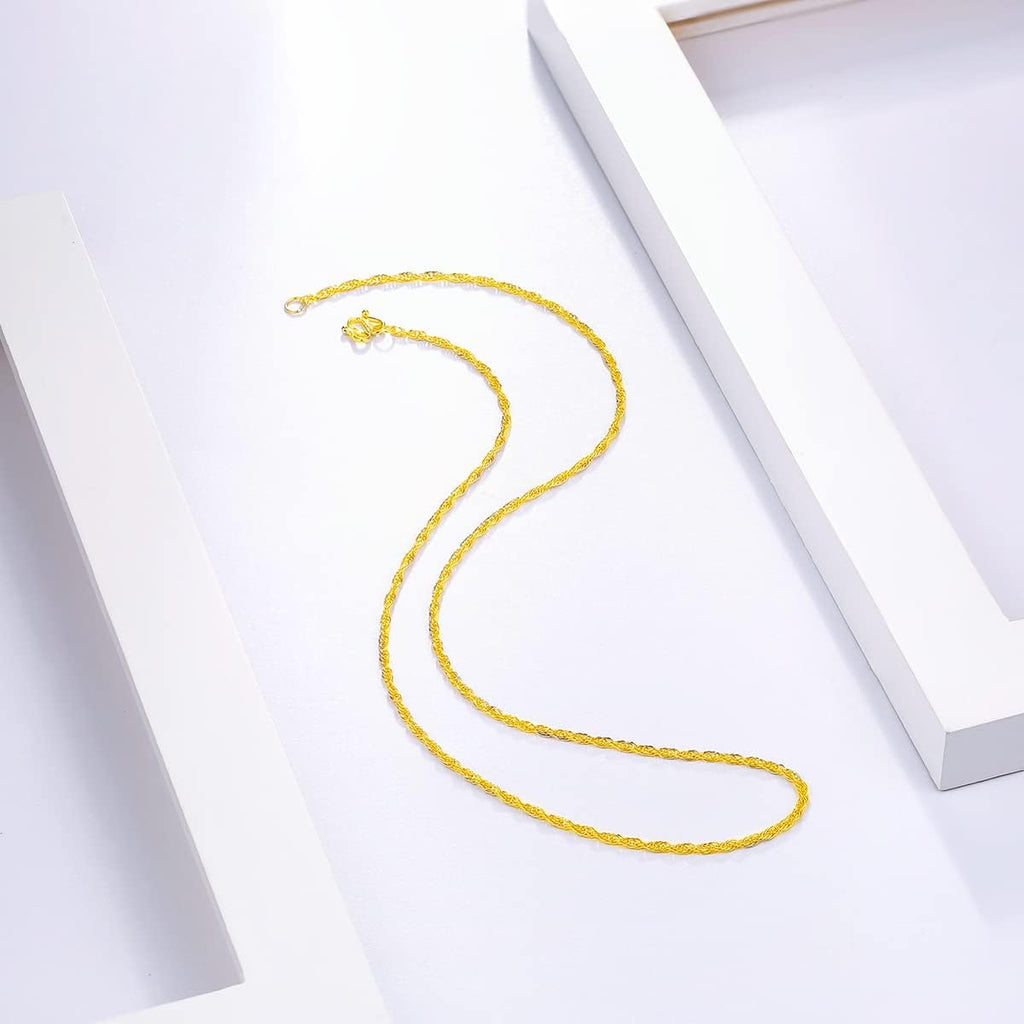 ZHOU LIU FU 24K Solid Gold Necklace for Women, Real Pure Gold Jewelry Dainty Oval Clip Link Cable Chain Necklace for Men Girlfriend