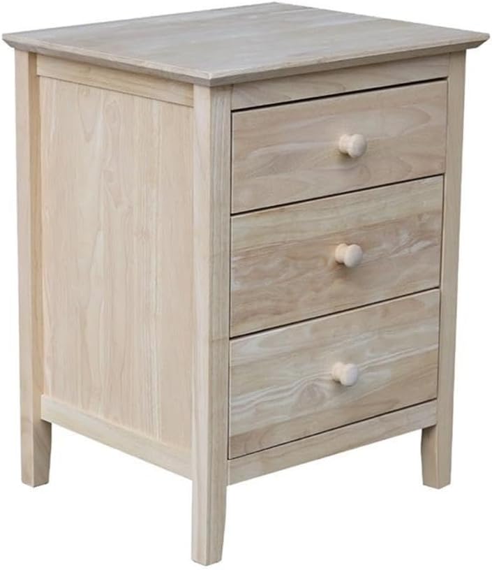 25'H Solid Wood Bedroom Nightstand with 3 Drawers, Parawood Construction, Paint or Stain in Any Color, Durable and Eco-Friendly, Unfinished