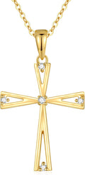14K Gold Cross Necklace for Women, Real Yellow Gold Filigree Pommy Cross Pendant Necklace, Religion Jewelry for Girls Ladies Mom, 16'+1'+1'