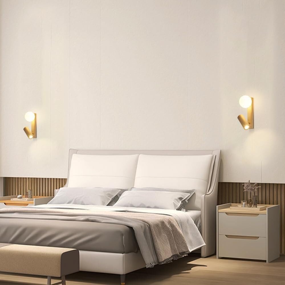 Modern Nordic Solid Wood Wall Sconce Minimalist Globe Acrylic Shade Mount Light with Small Rubber Wood Spotlight Indoor Cozy Ambient Wall Lamp for Living Room Hallway(3 Color Mode) (3 Color Mode