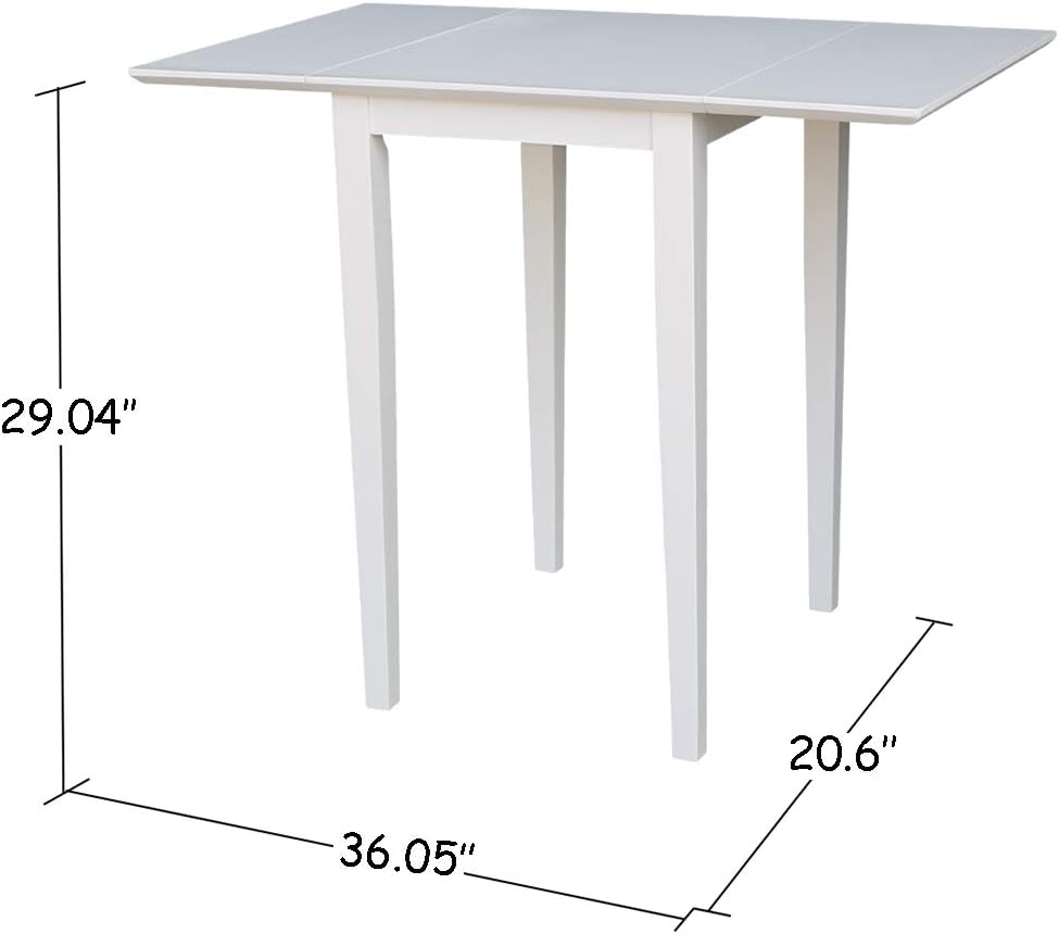 IC International Concepts, Solid Wood Small Drop Leaf Dining Table, Solid Real Wood, Sturdy Parawood, White