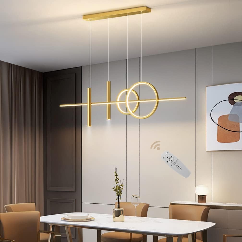 Indoor Chandelier, LED Ceiling Lights Dimmable Dining Room Lighting Fixture Bedroom Hanging Light with Remote Control, Modern Spotlight Design Chandelier for Lounge Kitchen Island(Gold,L120cm)