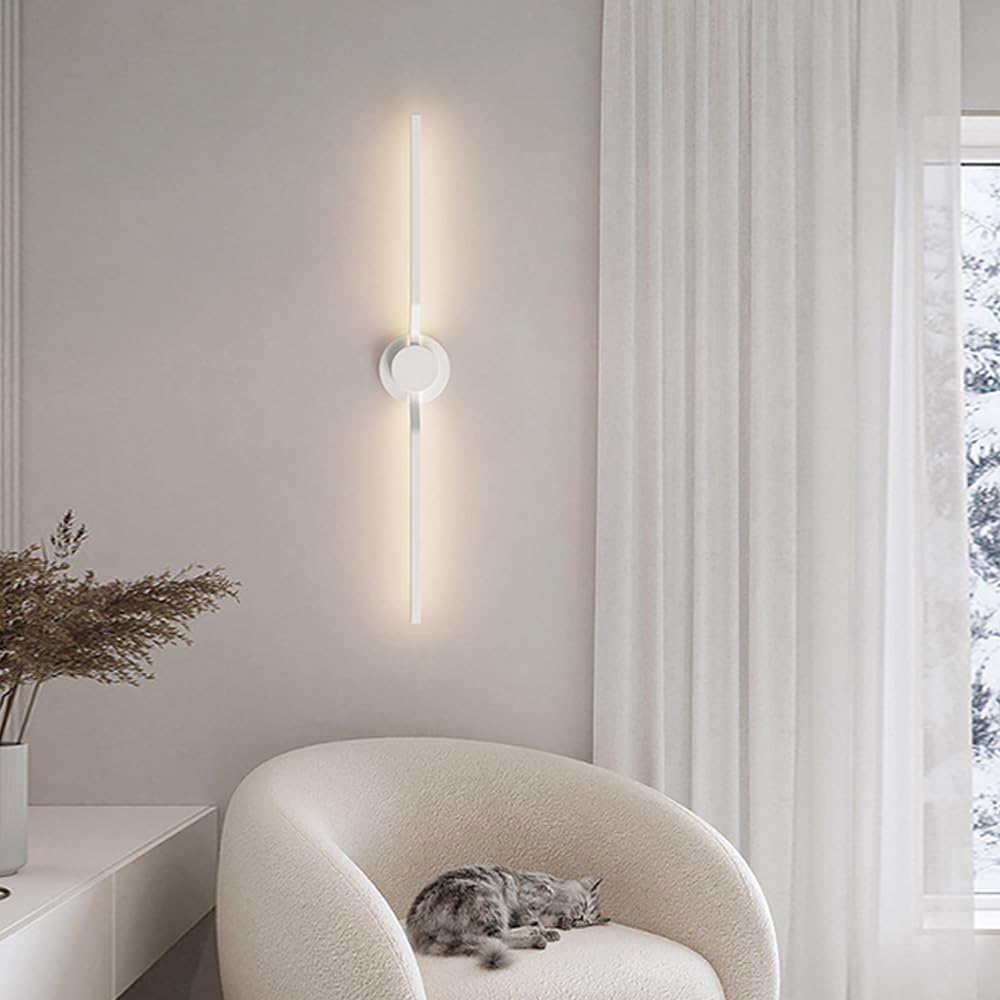 Modern Linear LED Wall Light, Geometric Long Strip Wall Lighting Fixtures, Dimmable Ultra-Thin Metal Wall Sconces with Remote, Indoor Decorative Wall Amp for Bedroom Bedside
