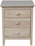 25'H Solid Wood Bedroom Nightstand with 3 Drawers, Parawood Construction, Paint or Stain in Any Color, Durable and Eco-Friendly, Unfinished