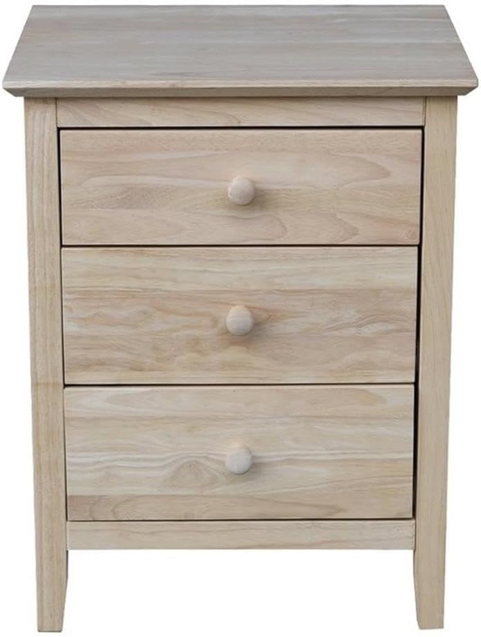 25'H Solid Wood Bedroom Nightstand with 3 Drawers, Parawood Construction, Paint or Stain in Any Color, Durable and Eco-Friendly, Unfinished