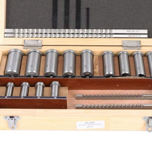 22 Piece Keyway Broach Kit Metric Size Metalworking Tool Bushing Spacer Set Bushing Metric Size 4mm B1, 5mmB1, 6mm C, 8mmC Broach with Tool Box, 13 Piece Bushing and 5 Piece Spacer Metalworking Tool