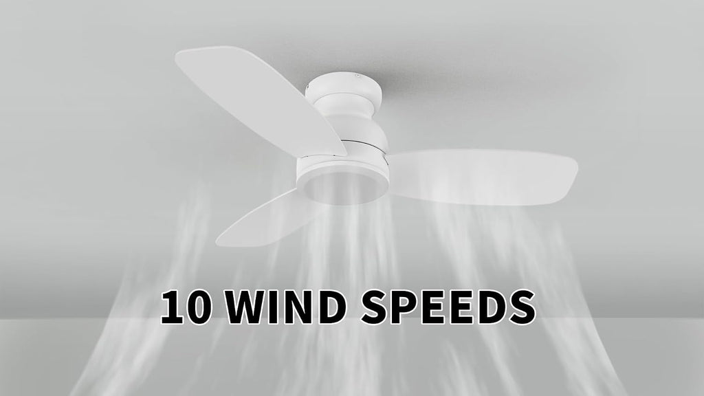 Carro 44 Inch Flush Mount Ceiling Fan without Lights, White Ceiling Fan with Remote Low Profile, 10-Speed Reversible DC Motor, 3 Dual Finish Blades, Indoor for Bedroom