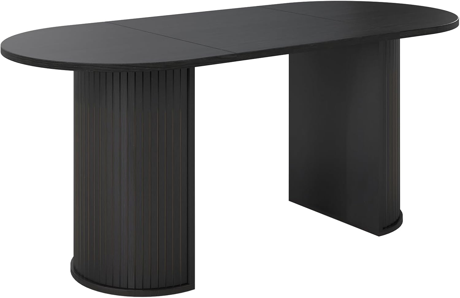 70.8' Oval Dining Table for 4-6 Persons, Fluted Pedestal Base Mid Century Wood Veneer Kitchen Table with Curved Edges for Dining Room, Apartment, Small Spaces, Black