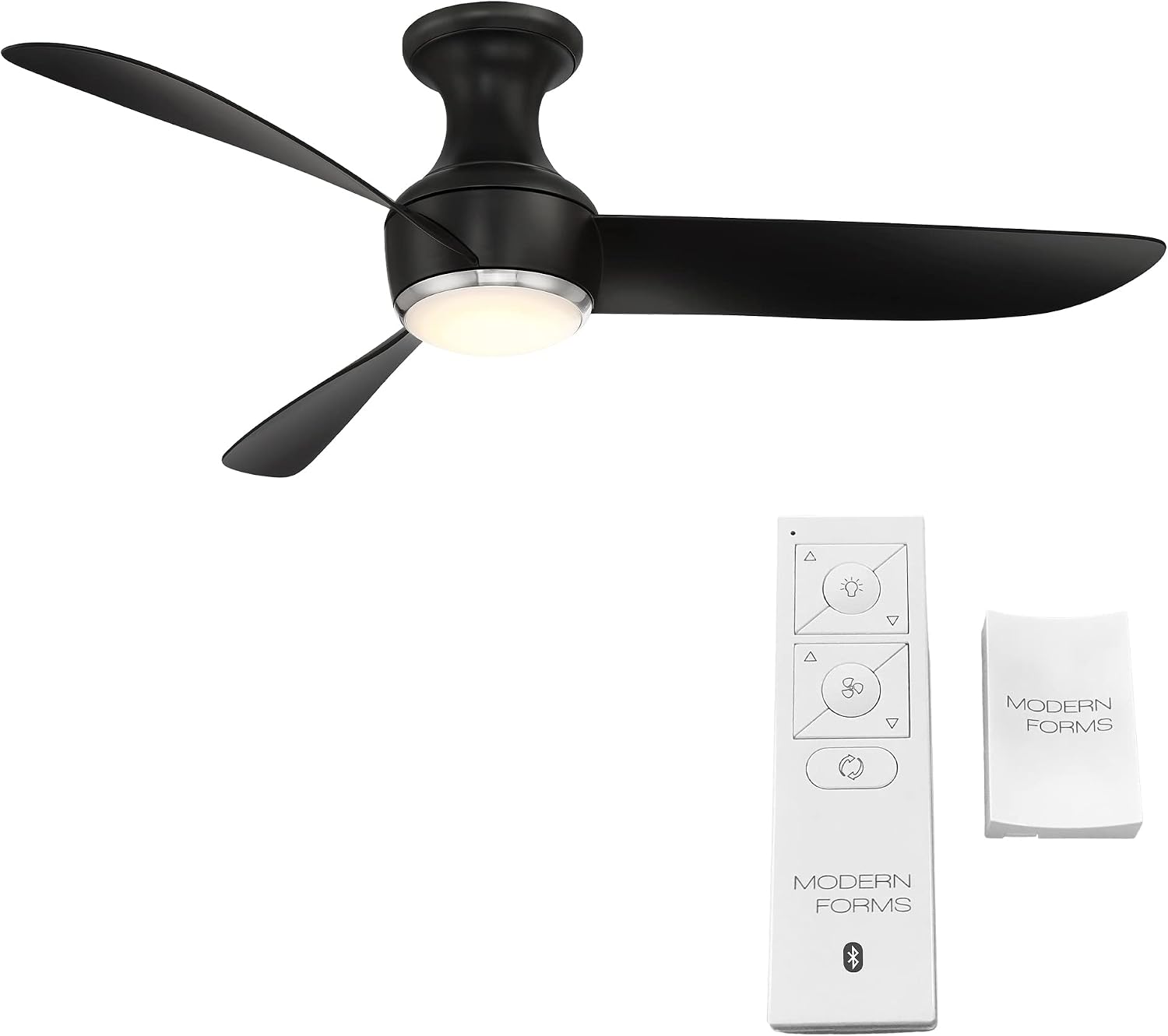 Corona Smart Indoor and Outdoor 3-Blade Flush Mount Ceiling Fan 52in Brushed Nickel Black 3000K LED Light Kit and Remote Control worksworks with Alexa and iOS or Android App