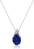 MAX + STONE Solid 14k White or Yellow Gold Gemstone Oval Pendant Necklace for Women with a Drop Twist Setting 9mm x 7mm Birthstone and Adjustable Cable Chain Size 16 to 18 Inches