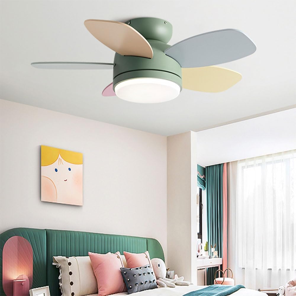 Flush Mount 38in Ceiling Fan with Light 6 Gear Wind Speed Quiet Ceiling Fans Remote LED Ceiling Lights Fan Lighting Timing Reversible Fan Light for Bedroom Kids Room Lounge