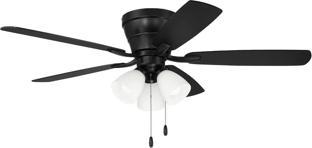 Craftmade 52' Wheeler Indoor Flush Mount 5 Blade Flat Black Finish Ceiling Fan with Optional 3-Light Kit