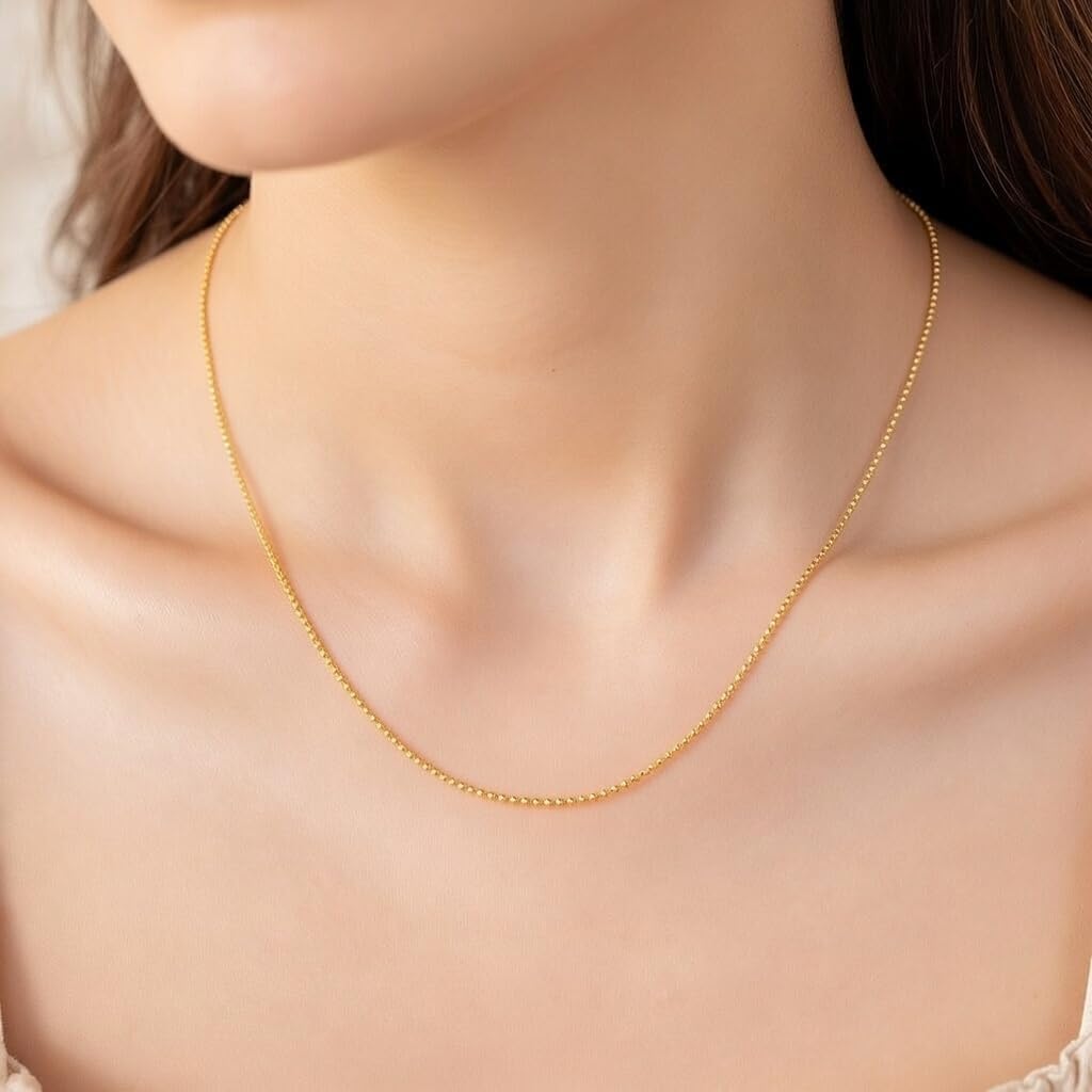 Jewelry Affairs 14k Yellow Gold Diamond Cut Bead Chain Necklace, 1.0mm