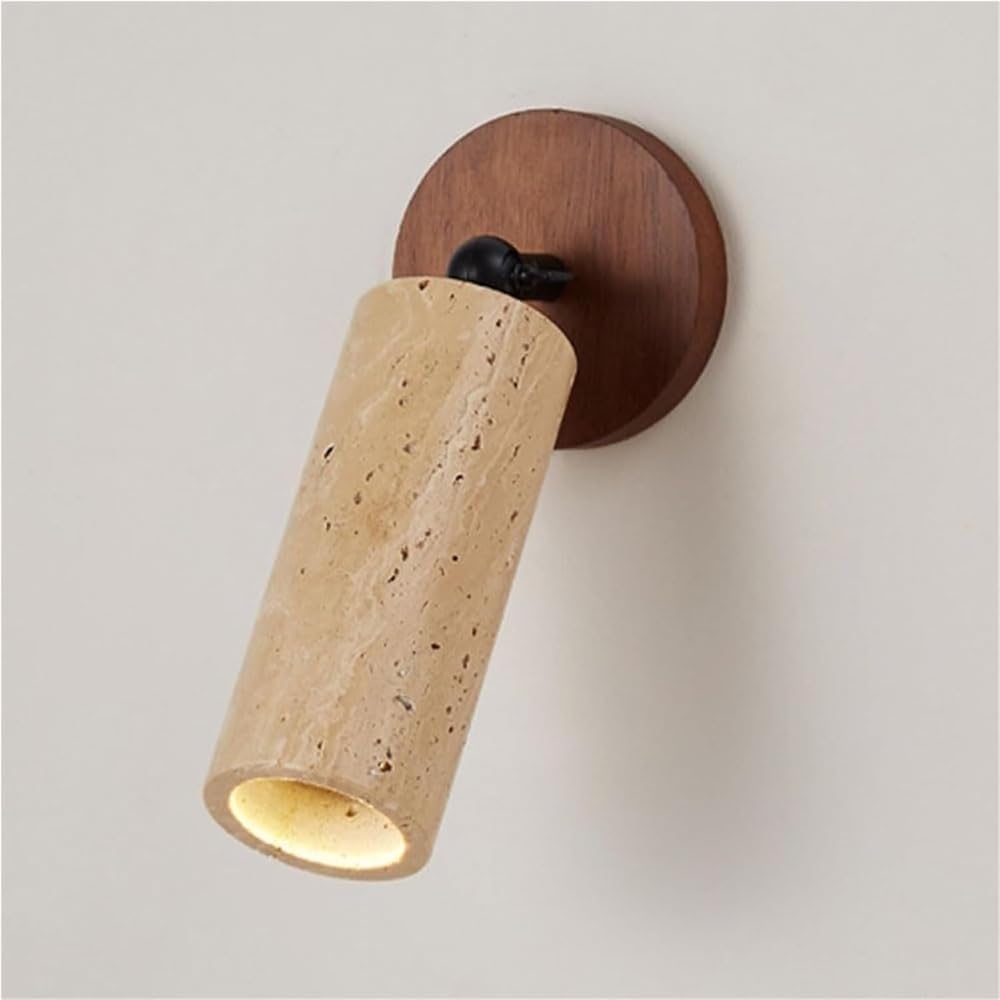 Yellow Travertine Wall Sconce with Solid Wood Base Vintage Vanity Wall Lamp E26 Spotlight Indoor Decorative Lighting for Staircase Bathroom Living Room Hallway Set of One(Walnut)