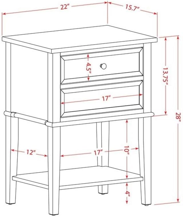 East West Furniture VL-07-ET Valencia Nightstand - Rectangle Bedside Table with 2 Drawers for Bedroom, 16x22 Inch Inch, Distressed Jacobean