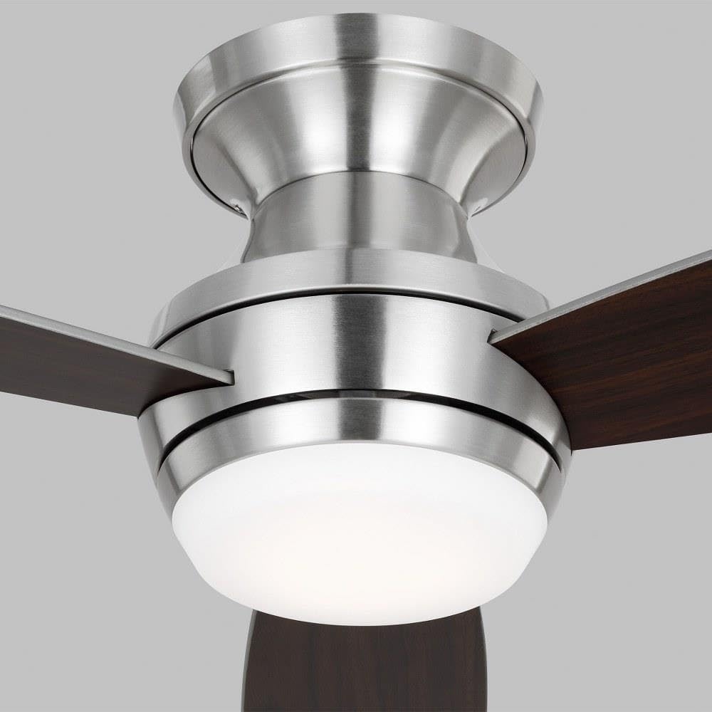 Monte Carlo 3IKR44BSD Ikon 44' Dry Locations Flush Mount/Hugger Ceiling Fan with LED Light Kit and Hand Remote, 3 Silver/American Walnut Reversible Blades, Brushed Steel