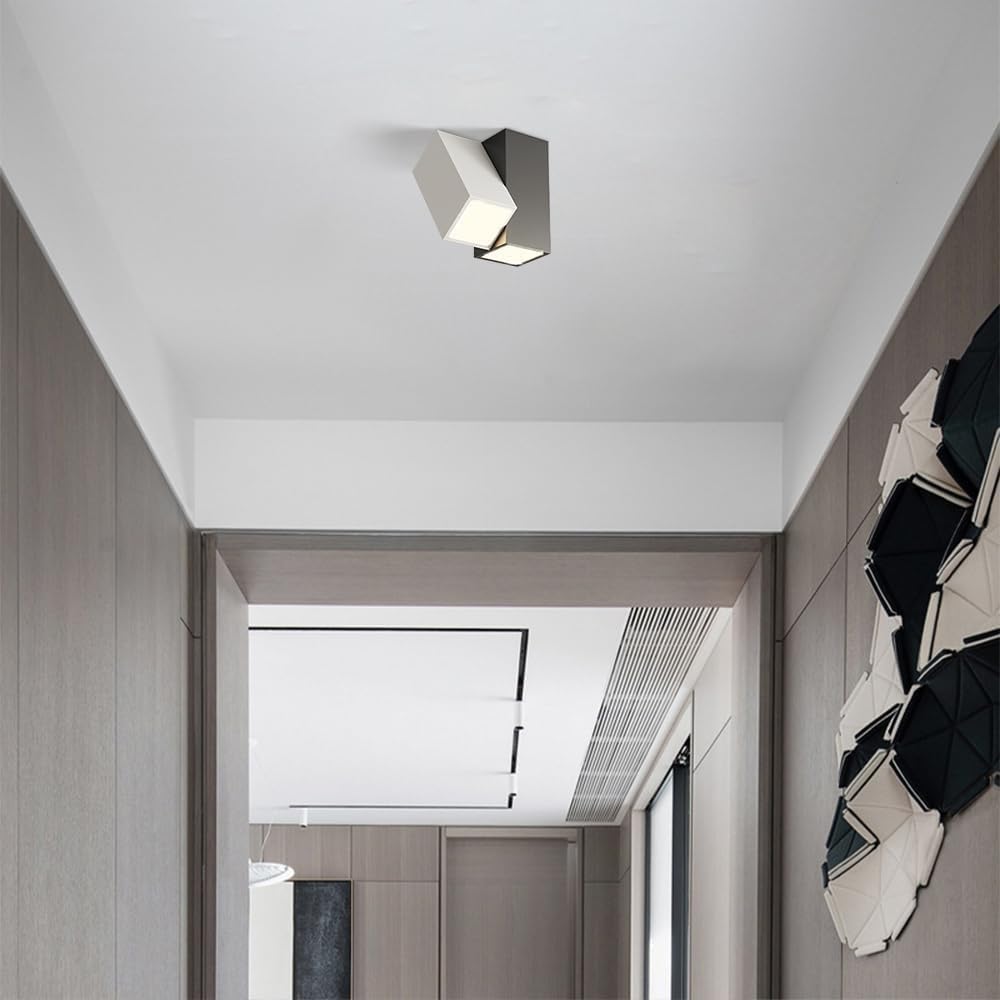 Modern LED Flush Mount Ceiling Light, 3-Color Dimming Indoor Spotlight, Stylish Black & White Fixture for Living Room, Corridor, Hotel Lighting - Energy Efficient, Art Deco Design