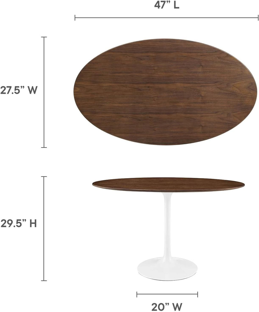Modway Lippa 48' Mid-Century Modern Dining Table with Oval Top in Walnut