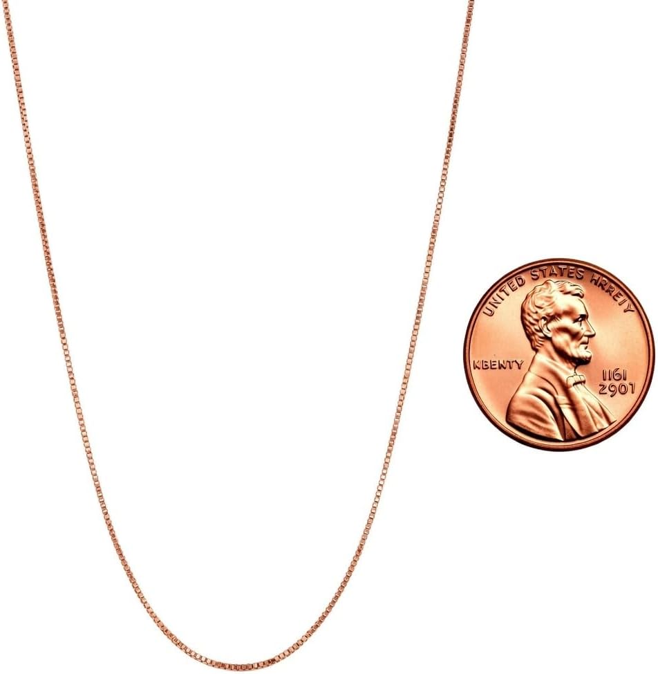 Jewelry Affairs 10k Real Solid Gold Mirror Box Chain Necklace, 0.6mm
