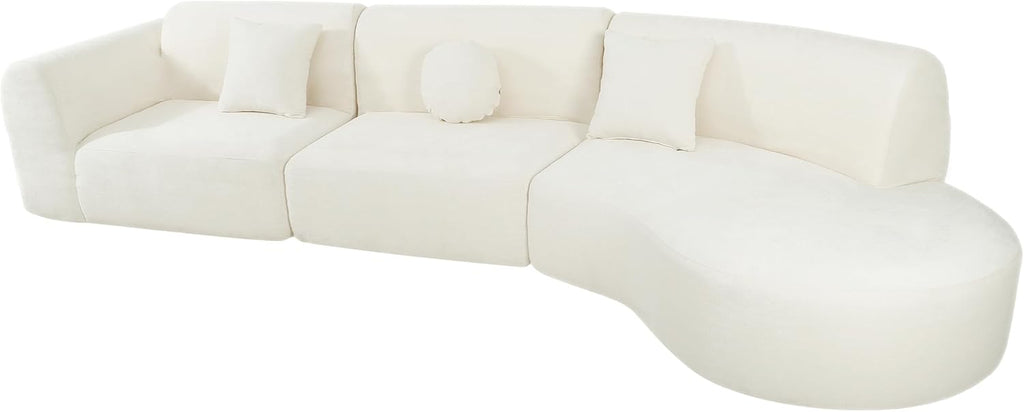 Christopher Knight Home Grelyn Modern Curved Modular Sectional Sofa, Wool Fabric Large Cloud Couch, 6-Seater L-Shaped Couch for Living Room, 3-Piece Lounge Sofa with Chaise, Fully Assembled, Beige