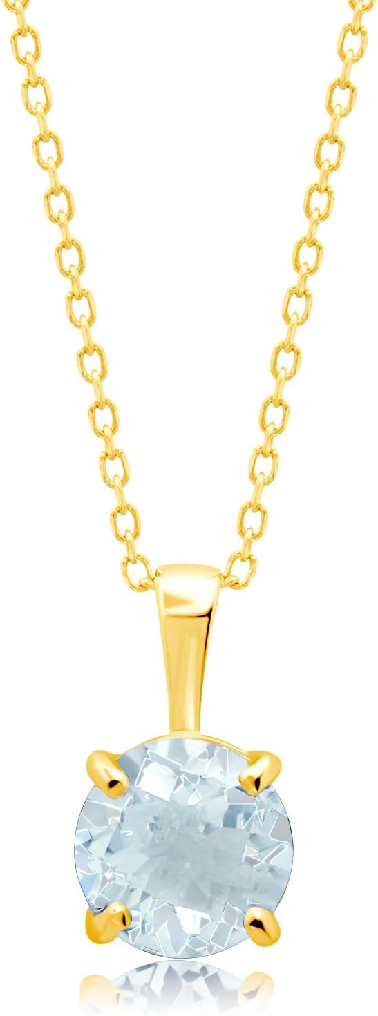 MAX + STONE 14k White or Yellow Gold Gemstone Round Pendant Necklace for Women 6mm Solitaire Birthstone with 18 Inch Cable Chain