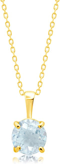MAX + STONE 14k White or Yellow Gold Gemstone Round Pendant Necklace for Women 6mm Solitaire Birthstone with 18 Inch Cable Chain