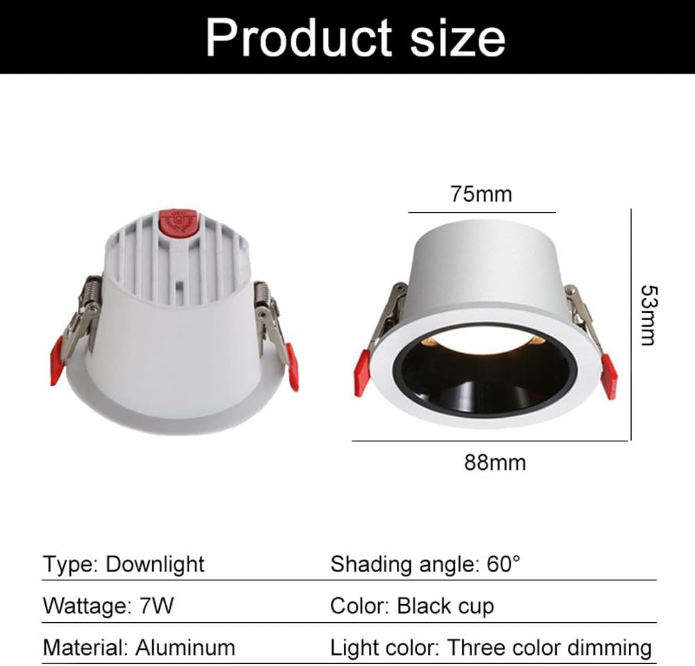 12-Pack Dimmable Downlight, 7W, 3-Color, Indoor Ceiling Light, LED Flush Mount, CRI 90+, Recessed Spotlights for Living Room
