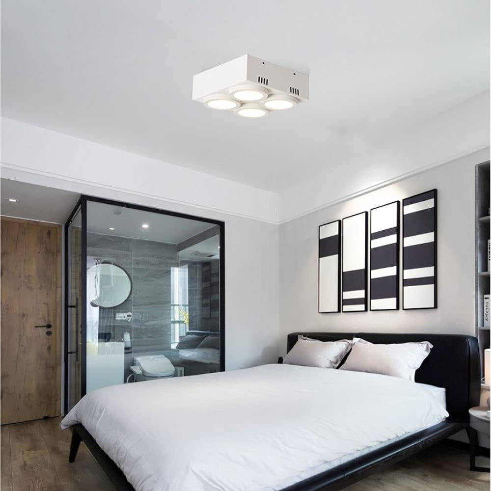 4 Way Led Ceiling Spotlight, Indoor Surface Mounted Downlight, Kitchen Island Square Plate Ceiling Light Fixture, Living Room Dining Room Bedroom Ceiling Spot Lights/White6000K