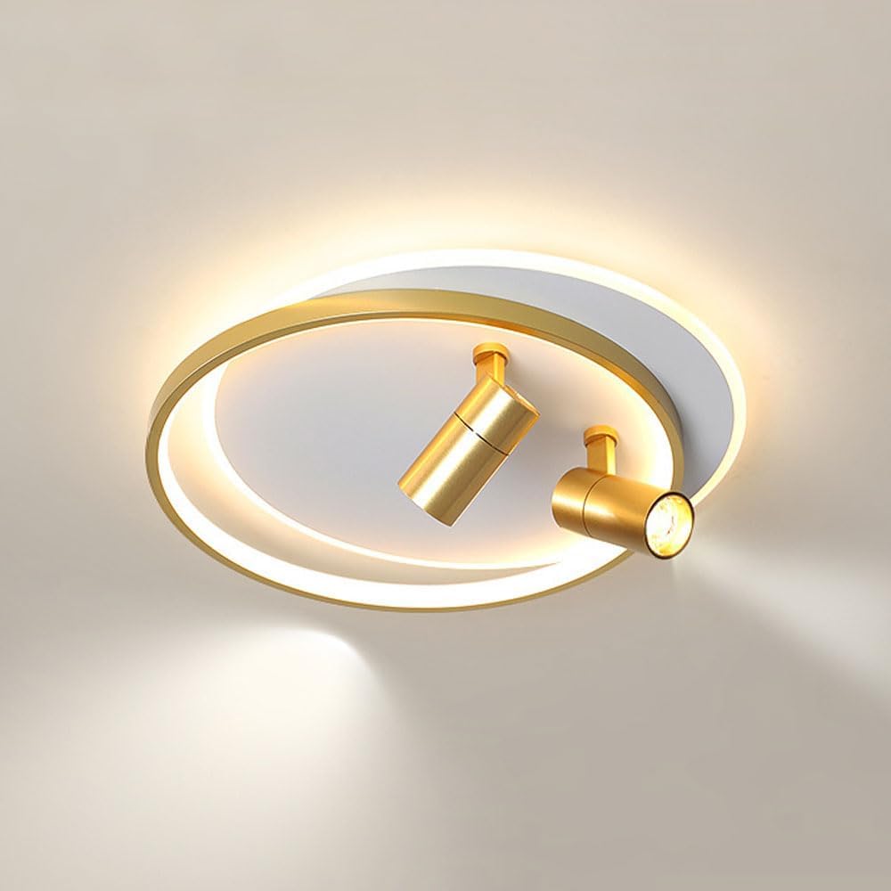 Modern LED Ceiling Light with 2 Spotlights, Dimmable Ring Ceiling Lighting Fixture with Remote Control, Indoor Flush Mount Ceiling Lamp for Bedroom Hallway Dining Room Entryway Kitchen