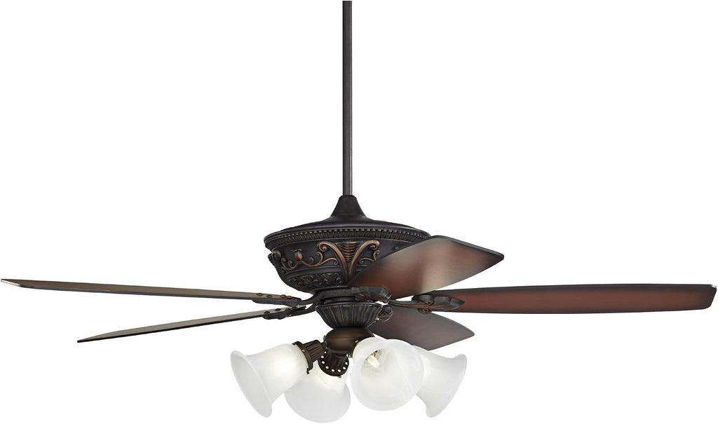 Casa Vieja 60' Montego Traditional Indoor Ceiling Fan 5 Blade Marbleized Glass LED Light Bronze Finish Brown Teak Finish Blades Bedroom Living Room Kitchen Dining Room Decorative Bright Downrod