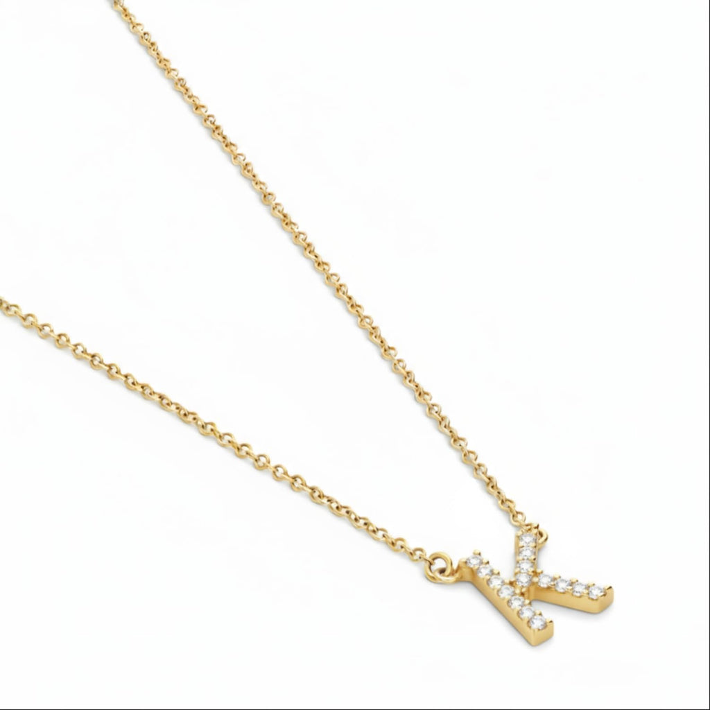 OAK & LUNA - 14K Solid Gold A-Z Initial Necklace with Diamonds – Dainty Diamond Letter Necklace – Custom Fine Jewelry Gift for Women