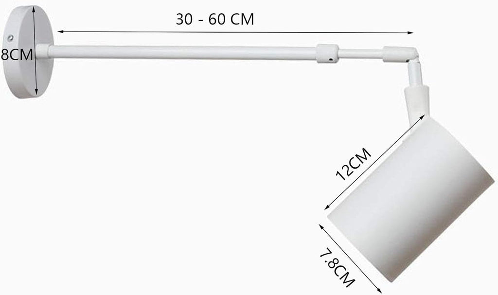 Wall Mounted Spotlights Indoor, Long Arm Spotlight Rotatable Track Lighting 90° Adjustable Wall Spot Light Rotatable 180° Focal Length Ceiling and Wall Lighting Indoor Surface Mounted,10w,30 60cm