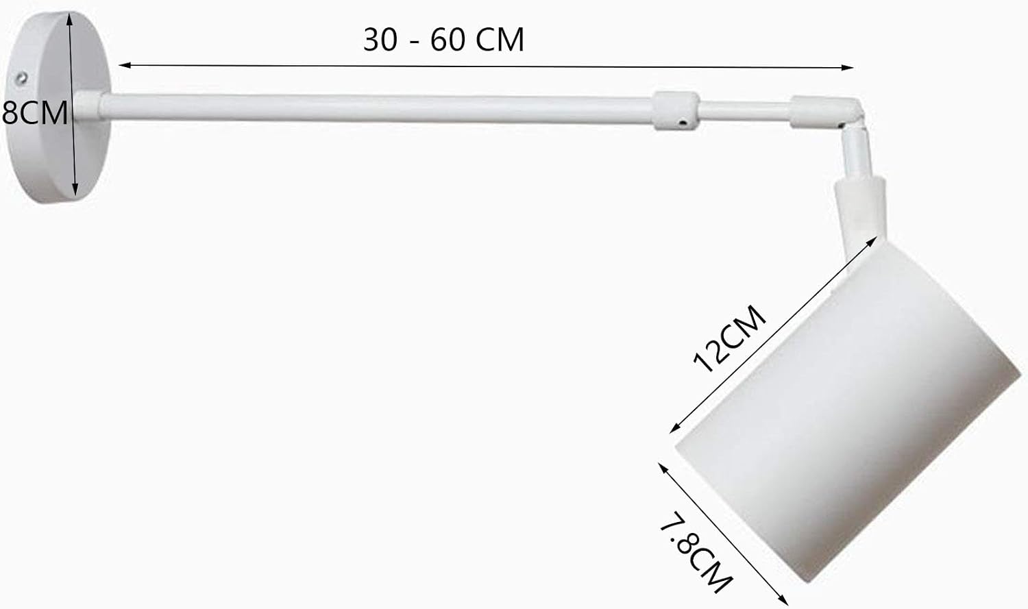 Wall Mounted Spotlights Indoor, Long Arm Spotlight Rotatable Track Lighting 90° Adjustable Wall Spot Light Rotatable 180° Focal Length Ceiling and Wall Lighting Indoor Surface Mounted,10w,30 60cm