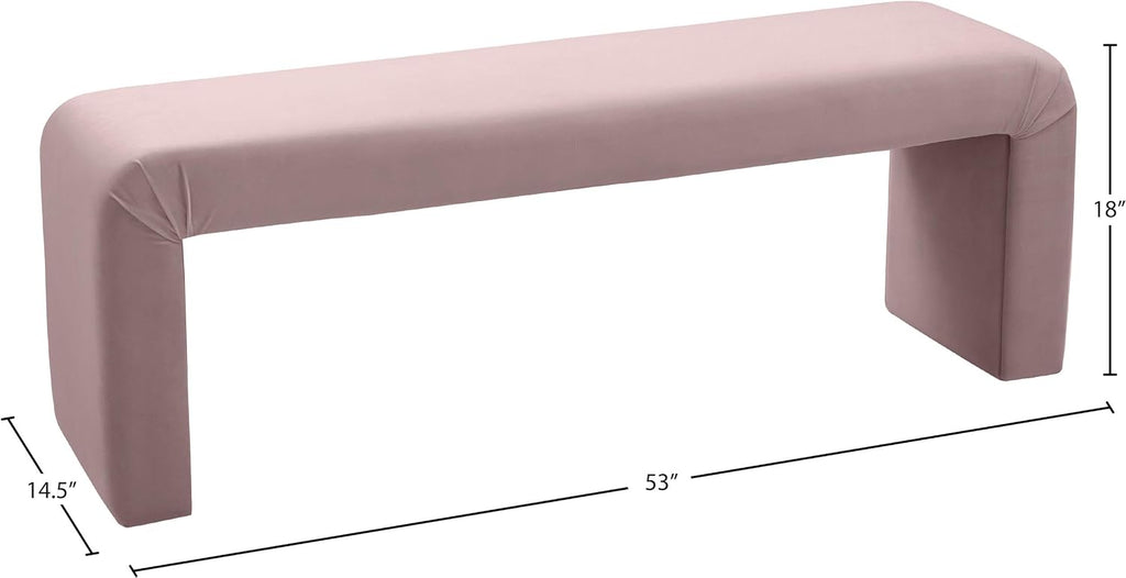 Meridian Furniture Minimalist Collection Modern | Contemporary Velvet Upholstered Bench, 53' W x 14.75' D x 18.25' H, Pink