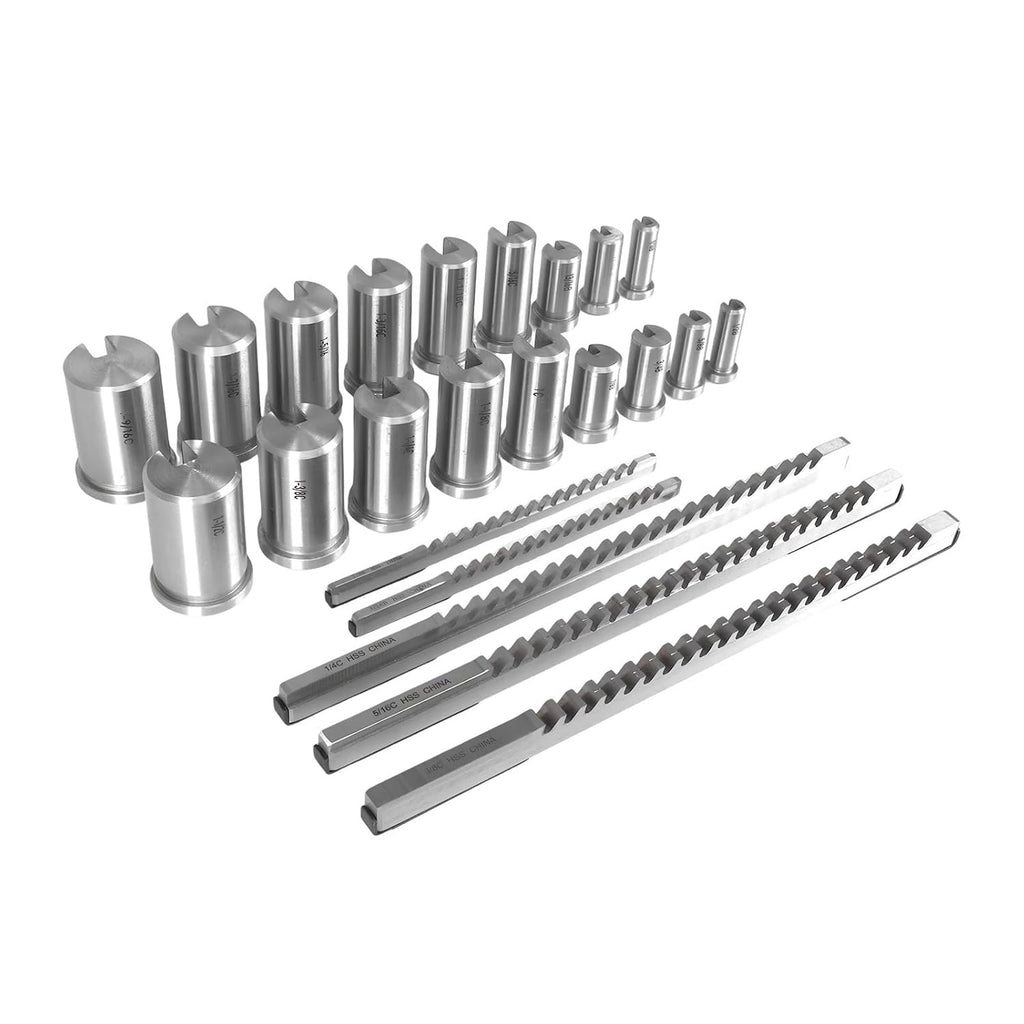 Keyway Broach Kit Keyway Spline Broaching Set with 5 Broaches 18 Bushings 7 Shims Inch Broach Set Metric Keyway Cutting Tool HSS Industrial Tools