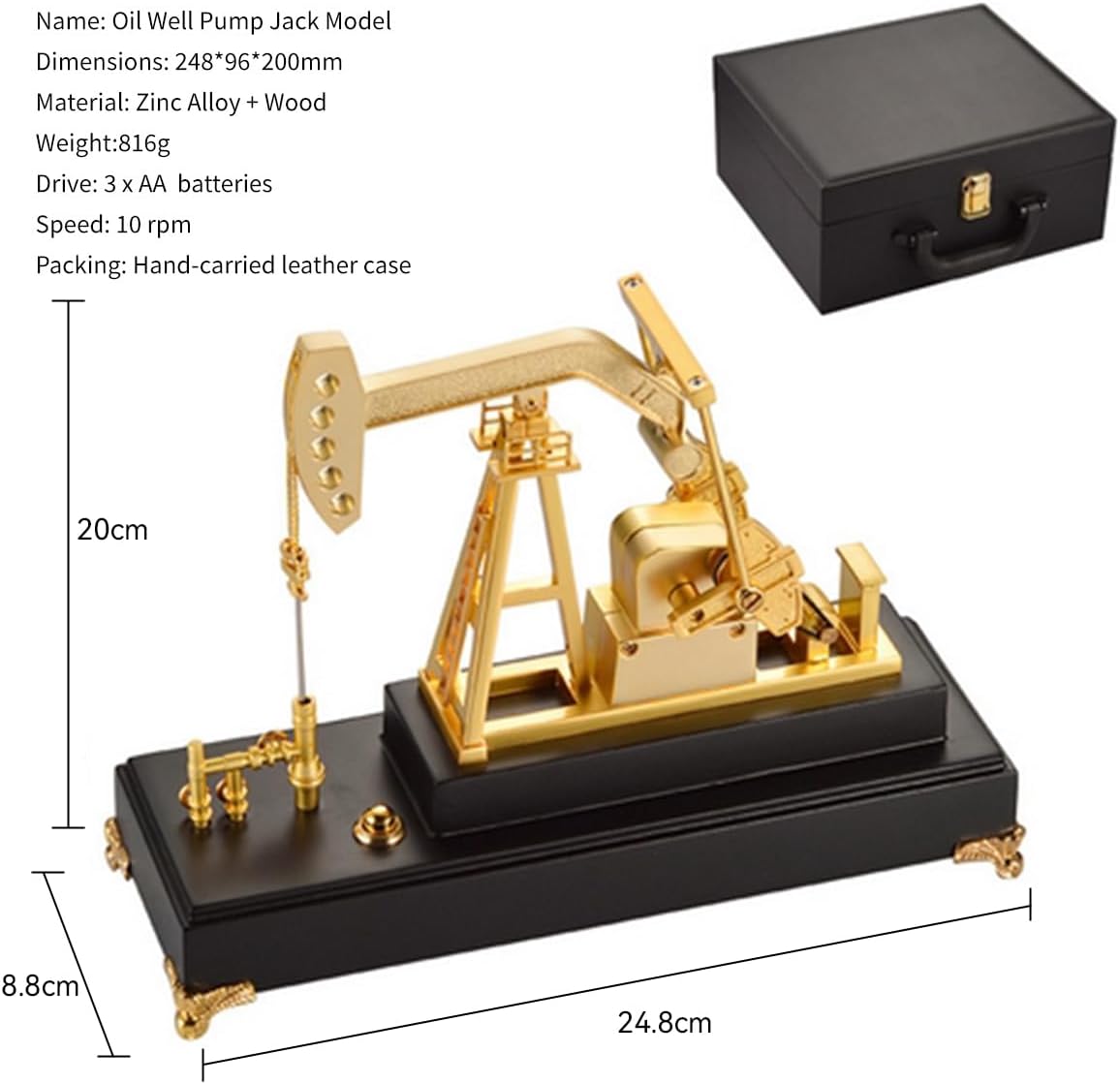 3D Electric Metal Oil Well Pump Jack Model, DIY Industrial Mechanical Model Toy Gift, Creative Desktop Ornament Decoration, Science Eductional Toy