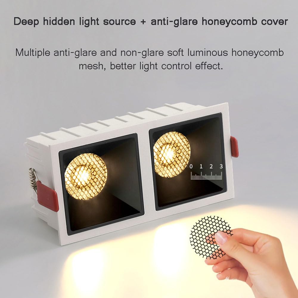 6-Pack Led Embedded Lighting with 2 Heads, 7W/12W Rectangular Can Less Ceiling Spotlight, Indoor Downlight Anti Glare Baffle, CRI 90, for Living Room Corridors, Led Downl-12w-4000K