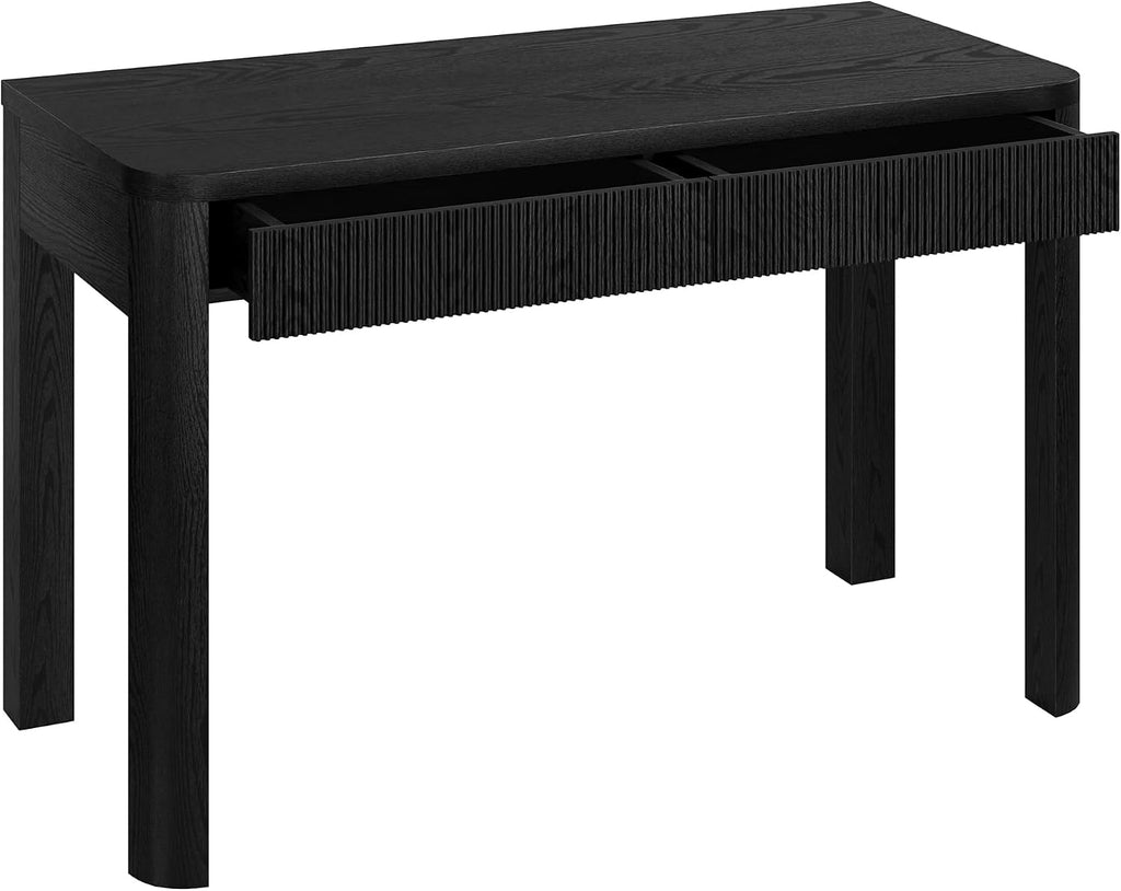 Henn&Hart 48' Fluted Modern Rectangular Wooden Home Office Desk Computer Desk Writing Table with 2 Ribbed Storage Drawers for Bedroom, Living Room, or Home Office, Natural Black